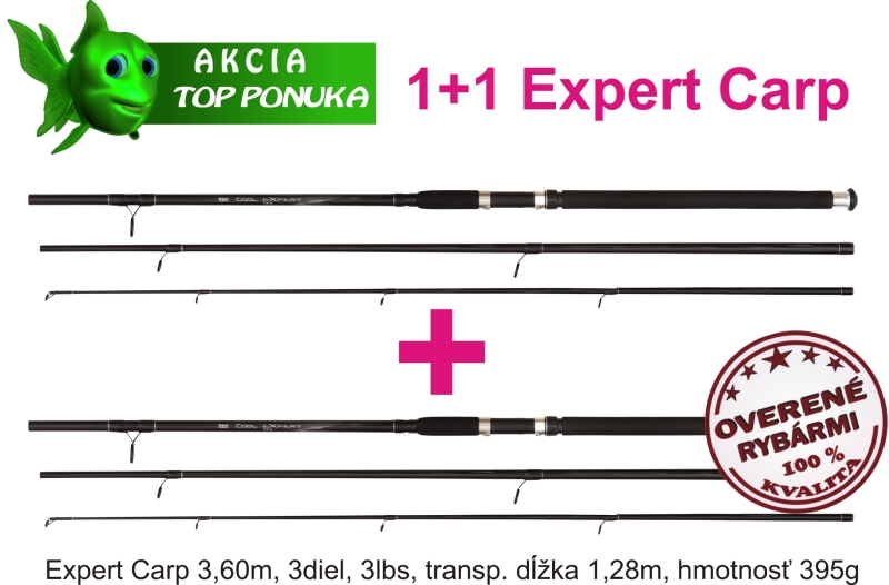 Akcia-1+1 kaprové 3 diel. prúty 3,6m/3,00lb Expert Carp