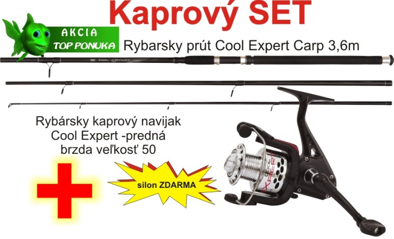 Kaprový prút 3,6m/3lb, 3diel + navijak 50 FD + silon