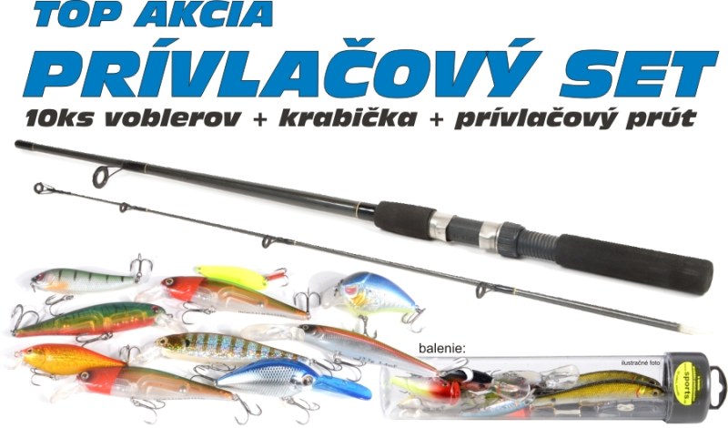 Akcia set-10ks voblery + krabička + prívlačový prút