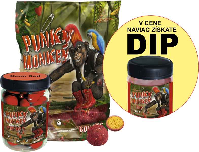 AKCIA SET Boilies Punky Monkey + PopUp 75g + Dip 150ml