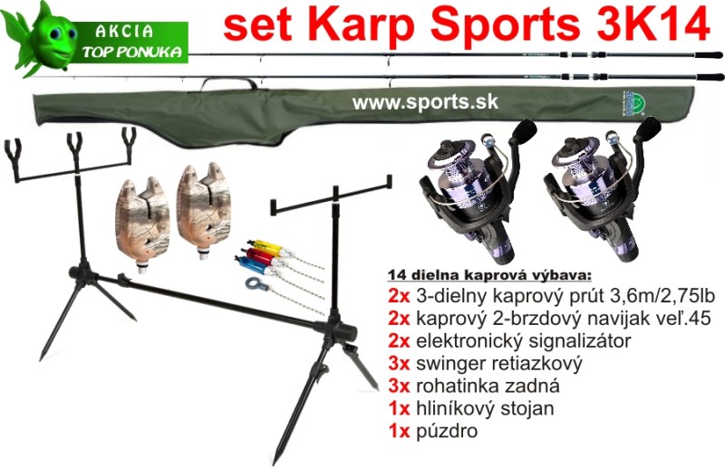 Akciový 14 dielny set na lov kapra - 3,6m/2,75lbs