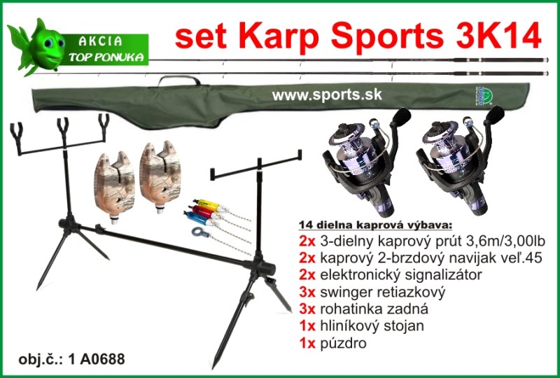 Akciový 14 dielny set na lov kapra - 3,6m/3lbs