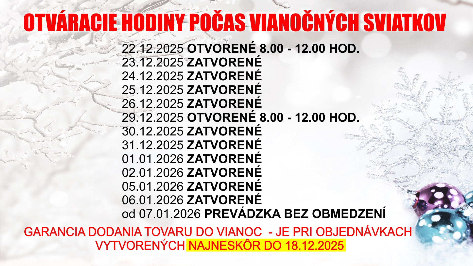 Otvracie hodiny 2025/2026