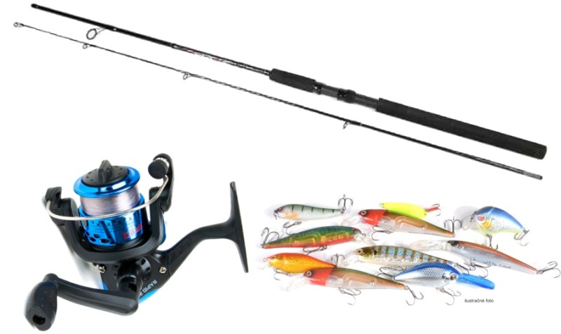 Prívlačový SET prút 210cm + navijak 30+ 25ks voblerov