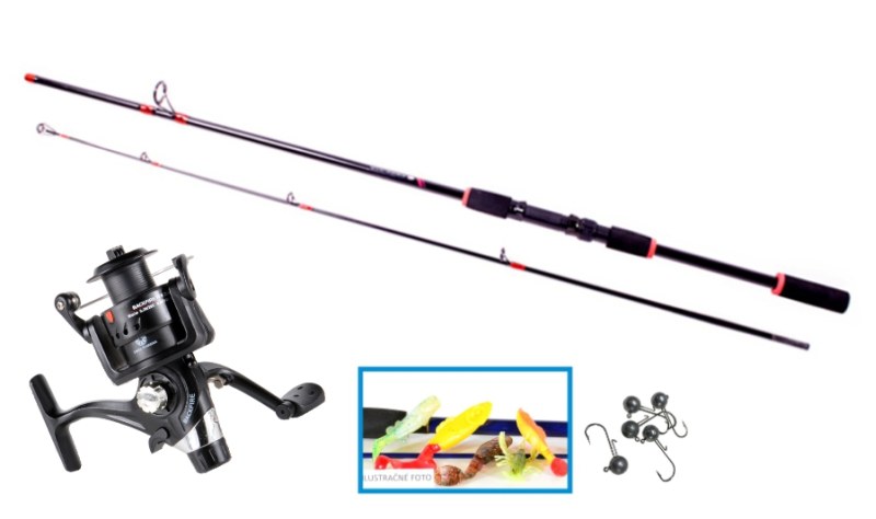Prívlačový SET prút 180cm +navijak 30+ 5ks nástrahy