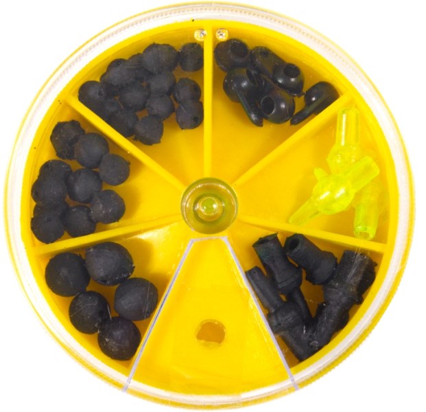 Rybárske stopery gumené v krabičke - mix veľkostí